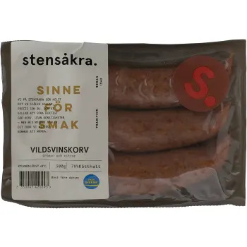 Vildsvinskorv 78% Kötthalt 300g Stensåkra.