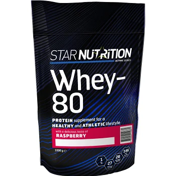 Proteinpulver Whey-80 Hallon 1kg Star Nutrition.