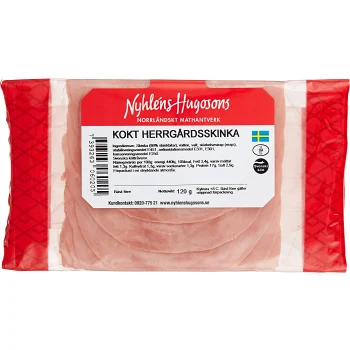 Kokt gårdsskinka i skivor 120g Nyhléns hugosons.