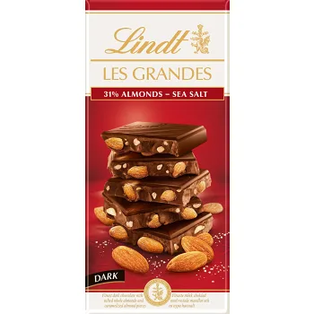 Chokladkaka LES GRANDES Mandel Havssalt Mörk 150g Lindt.