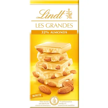 Chokladkaka LES GRANDES Vit Choklad Mandel 150g Lindt.