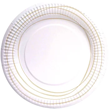 Tallrik vit rand guld 8p Happy Party.