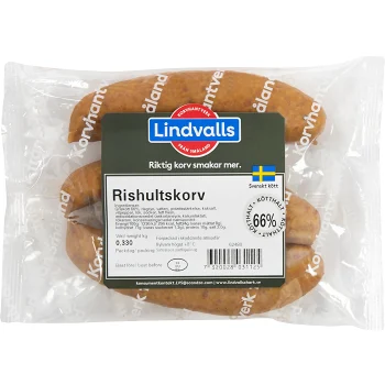 Rishultskorv 66% Kötthalt 330g Lindvalls.