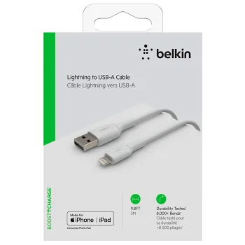 Lightningkabel Vit 3m Belkin.