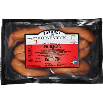 Prinskorv 70% 390g Sorunda korvfabrik.