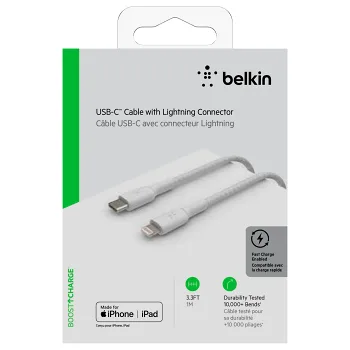 Lightning till USB-C Vit 1m Belkin.