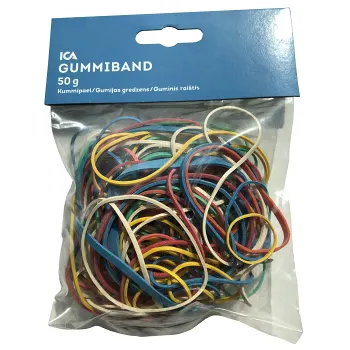 Gummiband färgade 50g ICA.