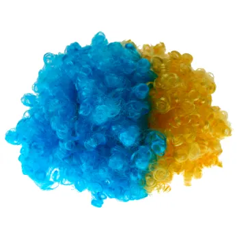 Krullig peruk blå och gul Festive.