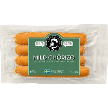 Chörizo mild seitan vegansk 300g Astrid &amp; Aporna.