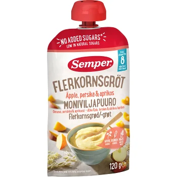 Flerkornsgröt äpple,persika &amp; aprikos 8m 120g Semper.