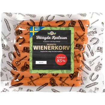 Wienerkorv Skinnfri 85% Kötthalt 700g Härryda Karlsson.