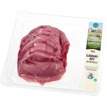 Sjömansbiff av nötrulle skivad ca 450g ICA.