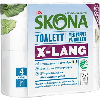 Toalettpapper X-lång 4-p Miljömärkt ICA Skona.