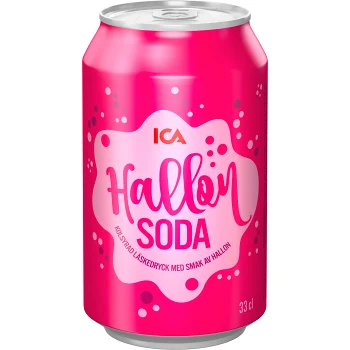 Läsk Hallonsoda 33cl ICA.