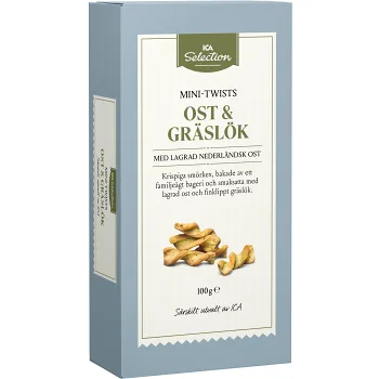 Kex Mini twist ost &amp; gräslök 100g ICA Selection.