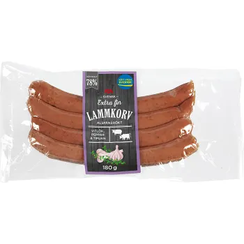 Lammkorv Extra fin Kötthalt 78% 180g ICA.