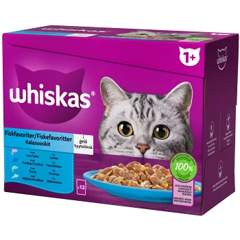 Kattmat Fiskfavoriter i gele 1+ 12-p Whiskas.
