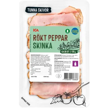 Skinka Rökt Peppar Tunna Skivor 170g ICA.