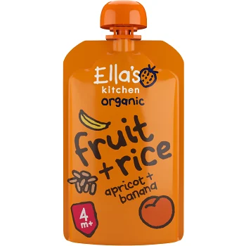 Fruktris med banan &amp; aprikos Från 4m Ekologisk 120g Ellas Kitchen.