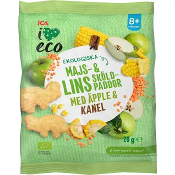 Barnsnacks Majs &amp; linssköldpaddor Ekologiskt 8m 20g ICA I love eco.