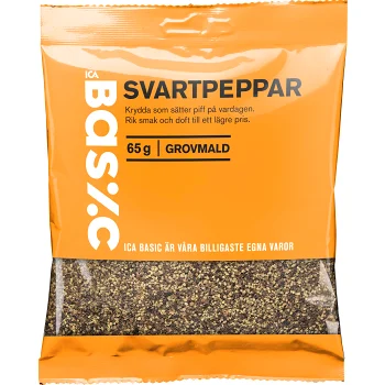 Svartpeppar grovmalen 65g ICA Basic.