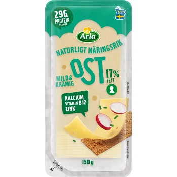 Ost Mild &amp; Krämig 17% skivad 150g Arla.