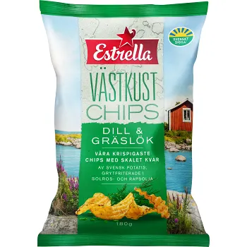 Västkustchips Dill &amp; Gräslök 180g Estrella.