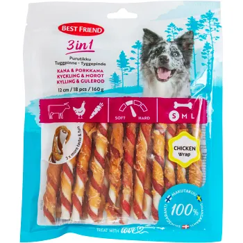 Hundtugg 3in1 Tuggpinn Kyck&amp;Morot 18st 160g Best friend.