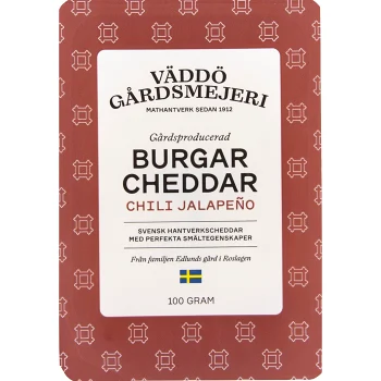 Burgarcheddar Chili Jalapeño 100g Väddö Gårdsmejeri.