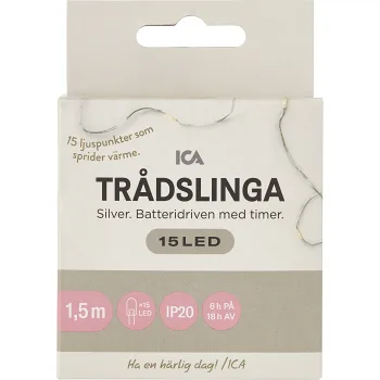 Trådslinga 15LED Silver Batteri ICA.