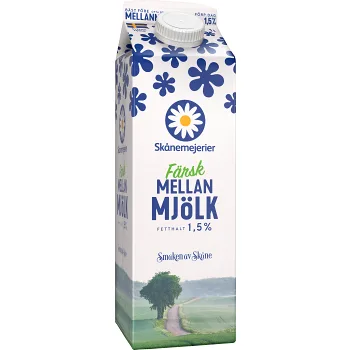 Mellanmjölk 1,5% 1l Skånemejerier.