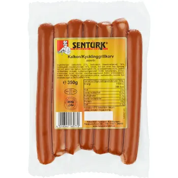 Kalkon Kycklinggrillkorv skinnfri 350g Sentürk.