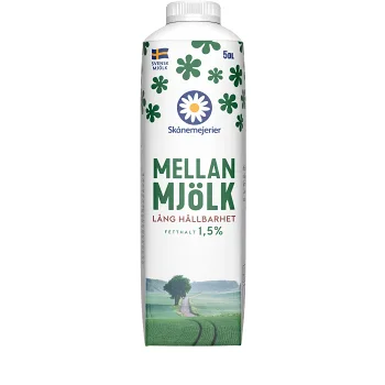 Mellanmjölk Lite längre hållbarhet 1,5% 5dl Skånemejerier.