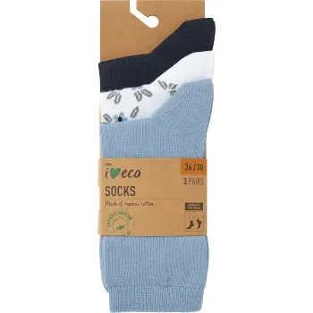 Strumpa 3p blomma 36/38 ICA I love eco.