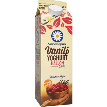 Vaniljyoghurt Hallon 2,5% 1000g Skånemejerier.