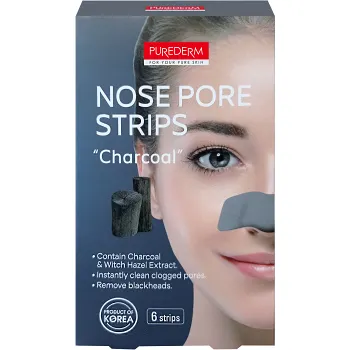 Näsremsor Nose Pore Strips med Träkol 6-p Purederm.