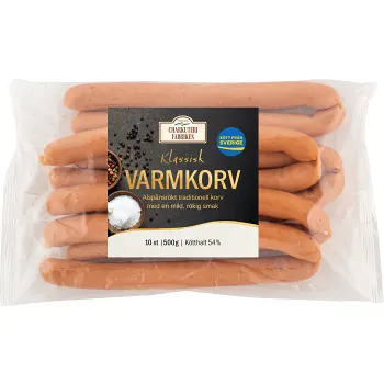 Varmkorv klassisk 54% kötthalt 500g Charkuterifabriken.