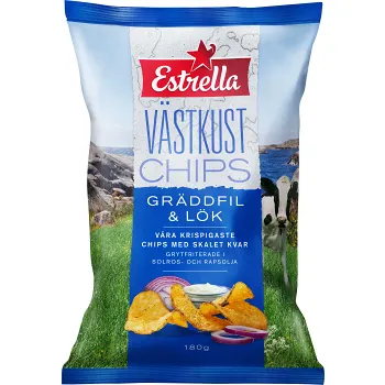 Västkustchips Gräddfil &amp; Lök 180g Estrella.