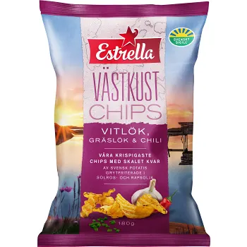 Västkustchips Vitlök Gräslök Chili 180g Estrella.