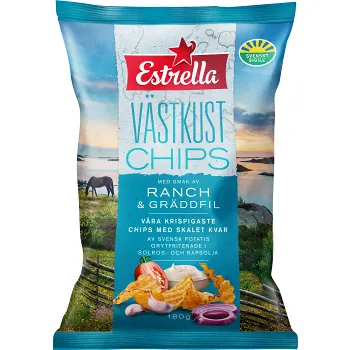Västkustchips Ranch &amp; Gräddfil 180g Estrella.