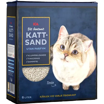 Kattsand Vit bentonit Utan parfym 6l ICA.