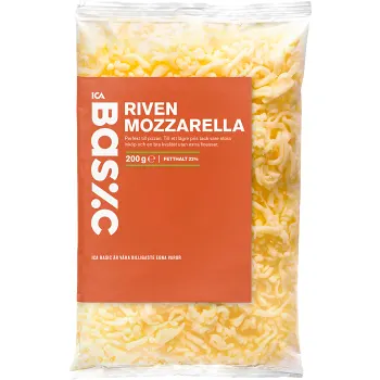 Hårdost Mozzarella riven 200 g ICA Basic.