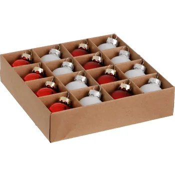 Minikulor av glas 16p röd/vita 3cm Festive.