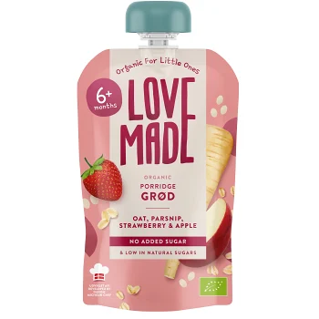 Barnmat Gröt Havre Jordgubb Äpple 6m 100g Lovemade.