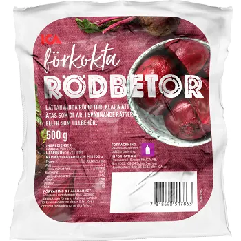 Förkokta rödbetor 500g Klass 1 ICA.