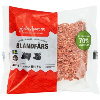Blandfärs Fetthalt 15% 400g Nyhléns Hugosons.