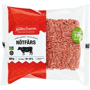 Nötfärs Fethalt 10-12% 800g Nyhléns Hugosons.