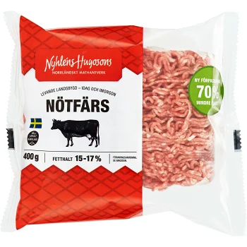 Nötfärs Fetthalt 15-17% 400g Nyhléns Hugosons.