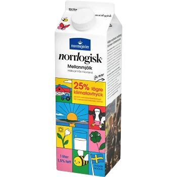 Mellanmjölk Norrlogisk 1,5% 1l Norrmejerier.