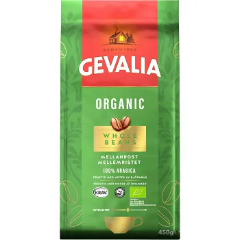 Kaffe Mellanrost Hela bönor Ekologiskt 450g KRAV Gevalia.